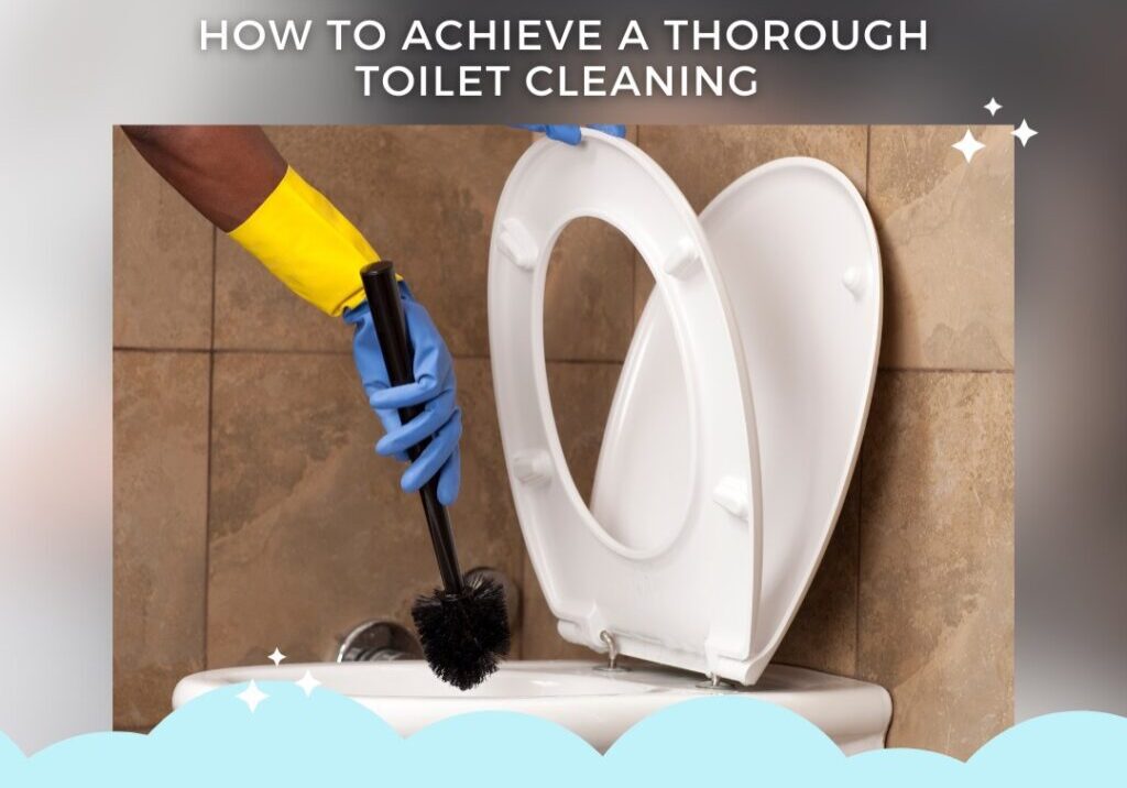 A person cleaning the toilet with a brush.